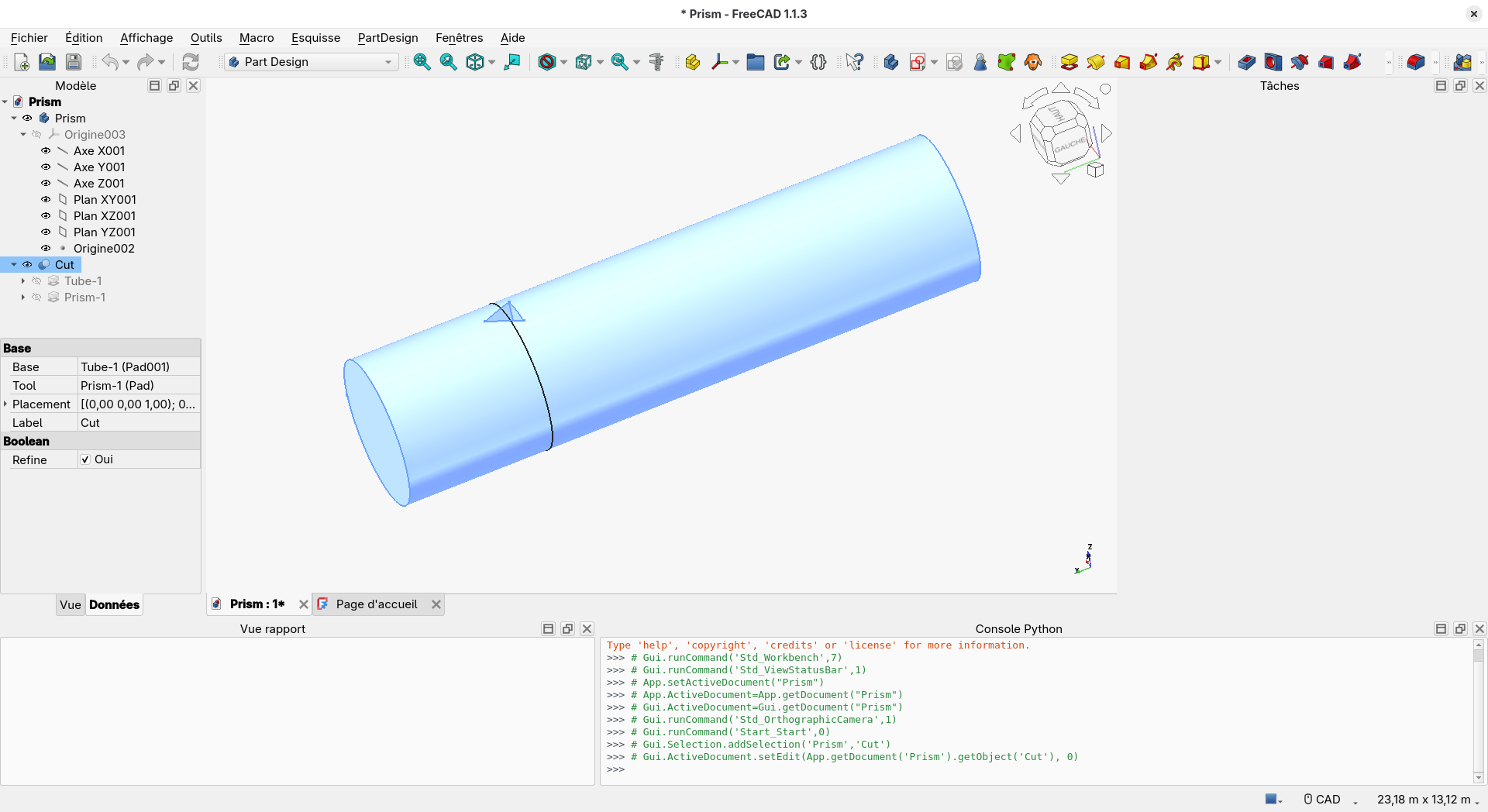 FreeCAD avec le tube